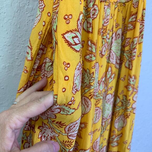 FREE PEOPLE Jumpsuit MD Little of Your Love Marigold Boho Wide Leg Smocked Chest - Picture 11 of 16